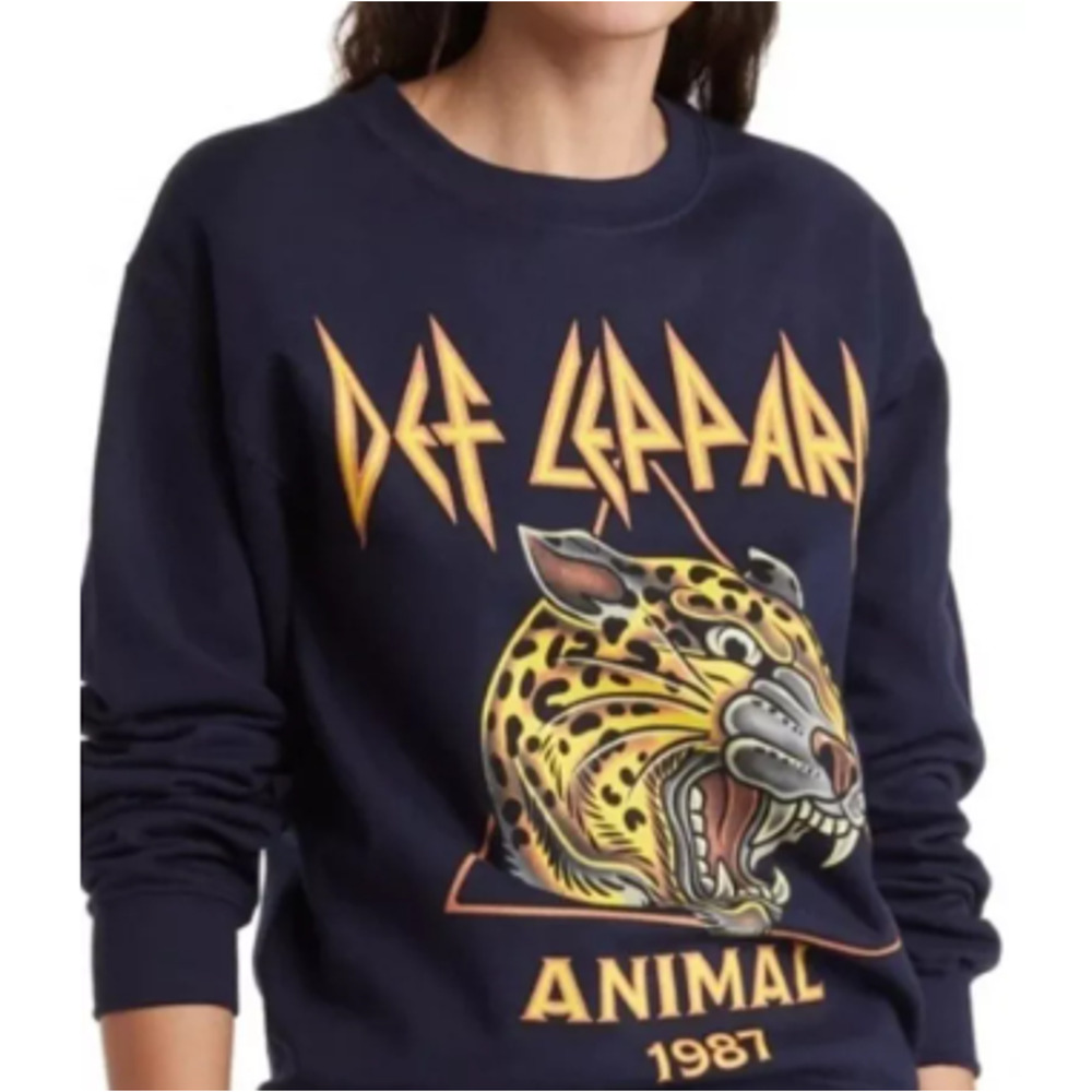 New ~ DEF LEPPARD ~Animal 1987 Long Sleeve Crew Neck Graphic Sweatshirt Sz S